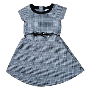Black and White Striped Belted‎ Party Dress